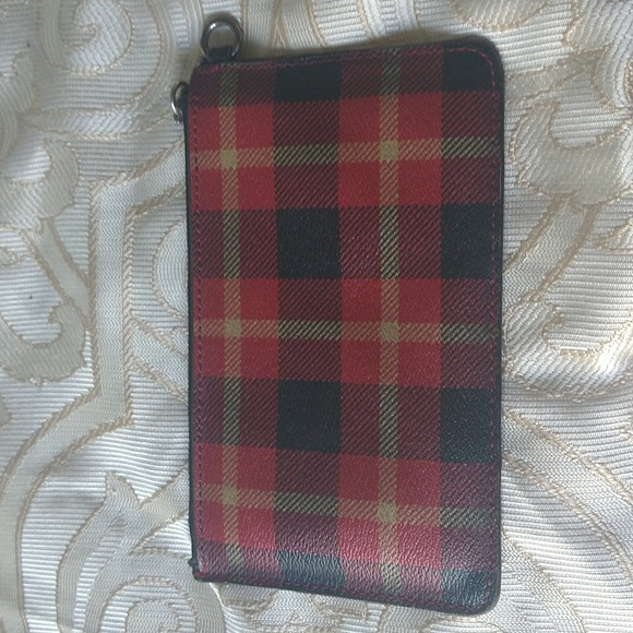 Coach Plaid Red, Black, Gold Print Wristlet or Wallet - Picture 2 of 6